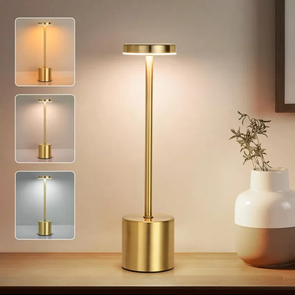 Lamparina Touch Metal Recarregável LED – Luz Ambiente em 3 Cores